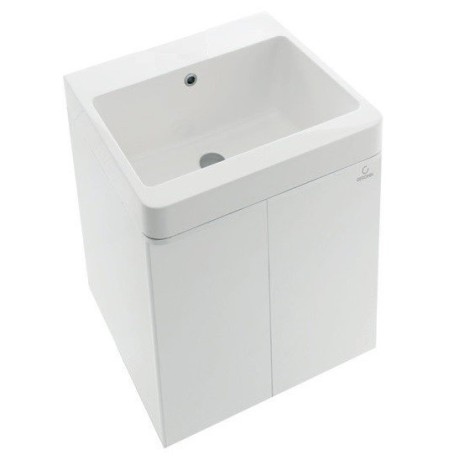 Хозяйственная раковина GEROMIN Round RA65 с тумбой и сифоном подвесная без отверстия с переливом цвет белый