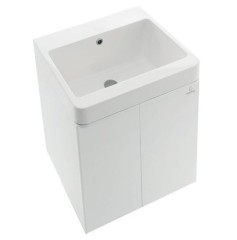 Хозяйственная раковина GEROMIN Round RA65 с тумбой и сифоном подвесная без отверстия с переливом цвет белый