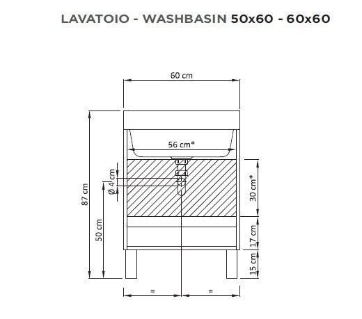 Хозяйственная раковина GEROMIN Round RA65 с тумбой и сифоном подвесная без отверстия с переливом цвет белый