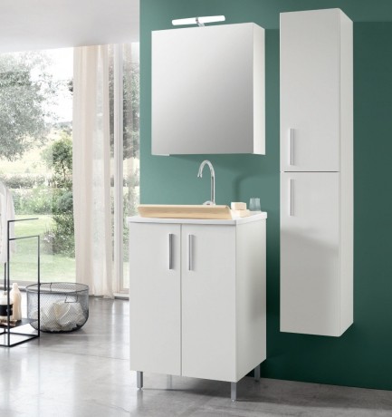 Хозяйственная раковина GEROMIN Lido 7005LIDO с тумбой напольная с 1 отверстием с переливом цвет белый