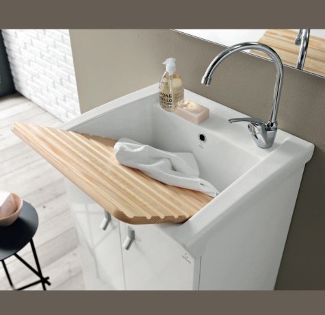 Хозяйственная раковина GEROMIN Bijoux PC66BIJOUX1 с тумбой напольная без отверстия с переливом цвет белый