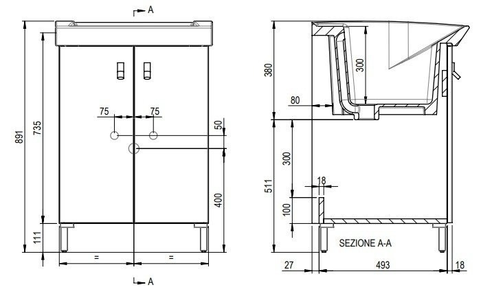 Хозяйственная раковина GEROMIN Bijoux PC66BIJOUX1 с тумбой напольная без отверстия с переливом цвет белый