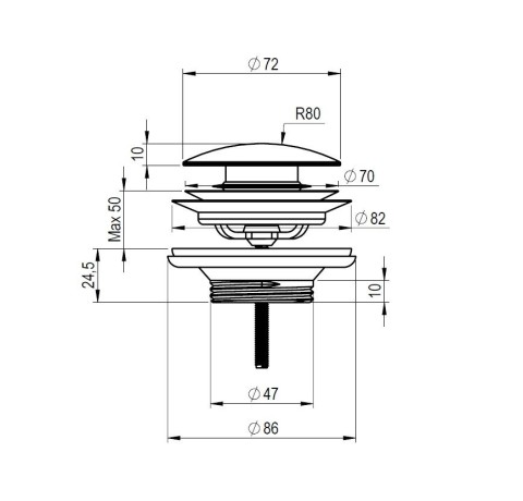 Донный клапан GEROMIN PTA push open цвет хром