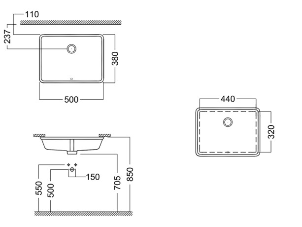 Раковина HATRIA Bahia 13 BH0500380010TU0 встраиваемая снизу без отверстия без перелива цвет белый