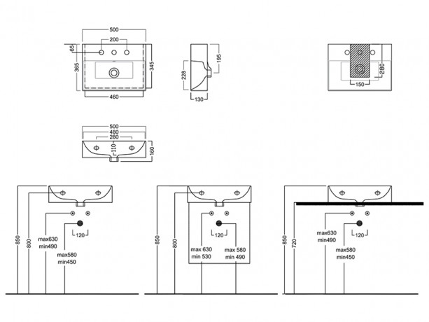 Раковина HATRIA Bahia 13 BH0500365011TS0 подвесная или на тумбу с одним отверстием с переливом цвет белый