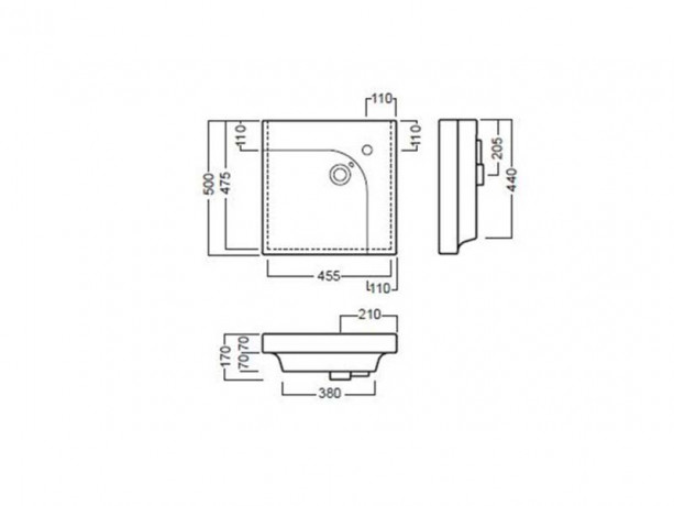 Раковина HATRIA GRANDANGOLO YXFB01 подвесная или на тумбу с одним отверстием с переливом цвет белый