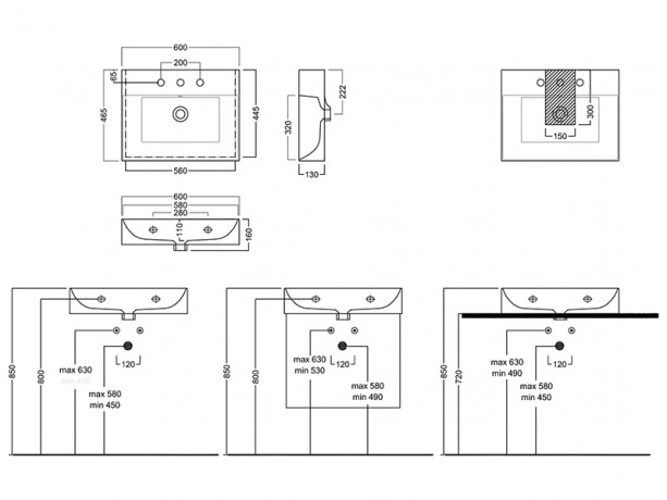 Раковина HATRIA Bahia 13 BH0600465011TS0 подвесная или на тумбу с одним отверстием с переливом цвет белый