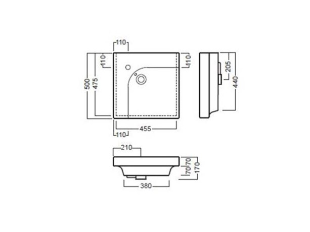 Раковина HATRIA GRANDANGOLO YXFA01 подвесная или на тумбу с одним отверстием с переливом цвет белый