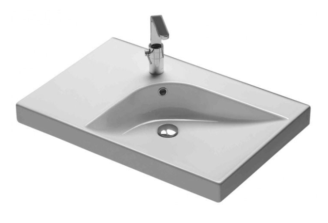 Раковина HATRIA GRANDANGOLO YXF801 подвесная или на тумбу с одним отверстием с переливом цвет белый