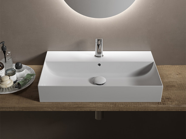 Раковина HATRIA Bahia 13 BH0800465011TS0 подвесная или на тумбу с одним отверстием с переливом цвет белый