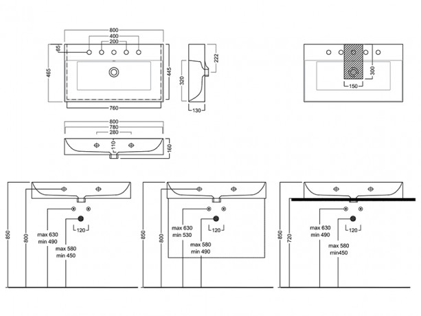 Раковина HATRIA Bahia 13 BH0800465011TS0 подвесная или на тумбу с одним отверстием с переливом цвет белый