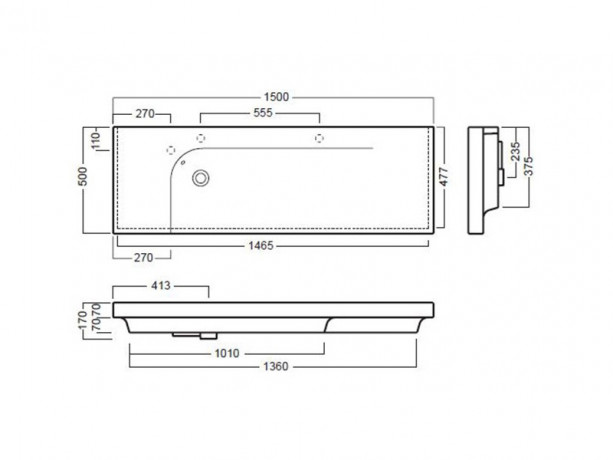 Раковина HATRIA GRANDANGOLO YXF301 подвесная или на тумбу с одним отверстием с переливом цвет белый