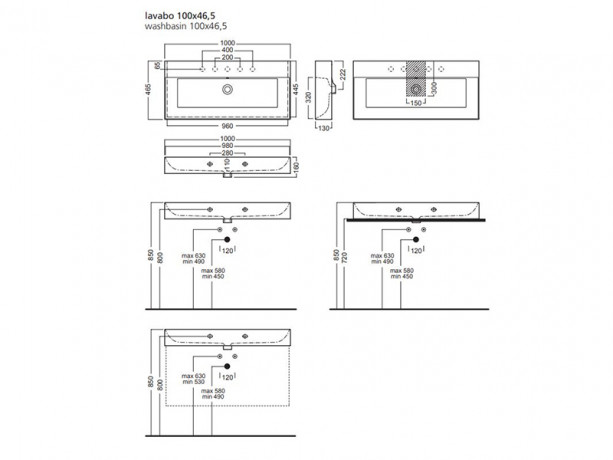 Раковина HATRIA Bahia 13 BH1000465011TS0 подвесная или на тумбу с одним отверстием с переливом цвет белый