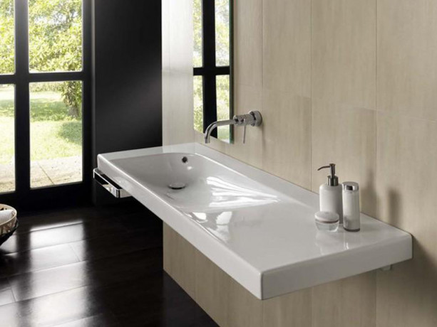 Раковина HATRIA GRANDANGOLO Y0V801 подвесная или на тумбу без отверстия с переливом цвет белый