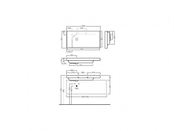 Раковина HATRIA GRANDANGOLO Y0VA01 подвесная или на тумбу без отверстия с переливом цвет белый