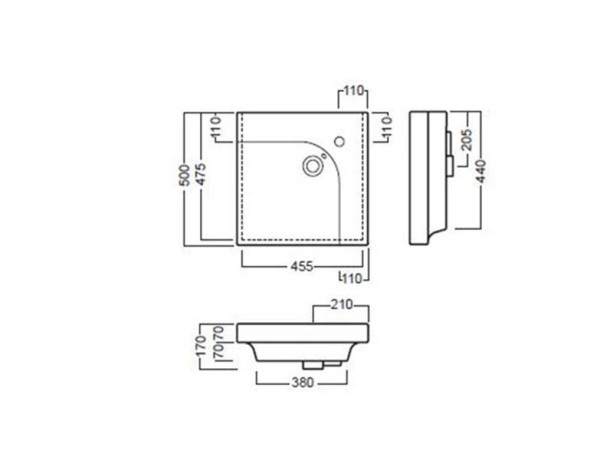 Раковина HATRIA GRANDANGOLO YXES01 подвесная или накладная с одним отверстием с переливом цвет белый