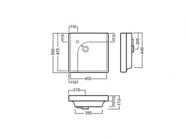 Раковина HATRIA GRANDANGOLO YXER01 накладная или на тумбу с одним отверстием с переливом цвет белый
