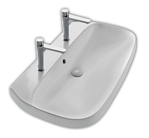 Раковина HATRIA ABITO YXXJ01 подвесная или накладная С двумя отверстием под два смесителя с переливом цвет белый