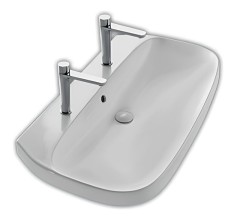 Раковина HATRIA ABITO YXXJ01 подвесная или накладная С двумя отверстием под два смесителя с переливом цвет белый