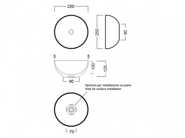Раковина HATRIA HAPPY HOUR A0Y5A502 накладная без отверстия без перелива цвет черный матовый
