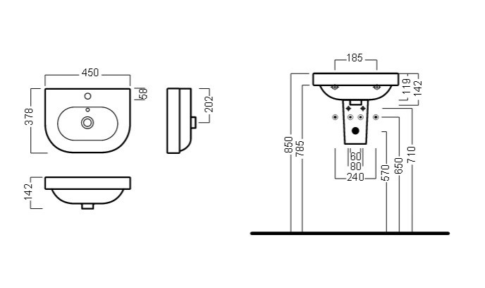 Раковина HATRIA DAYTIME YXBM01 подвесная с одним отверстием с переливом цвет белый