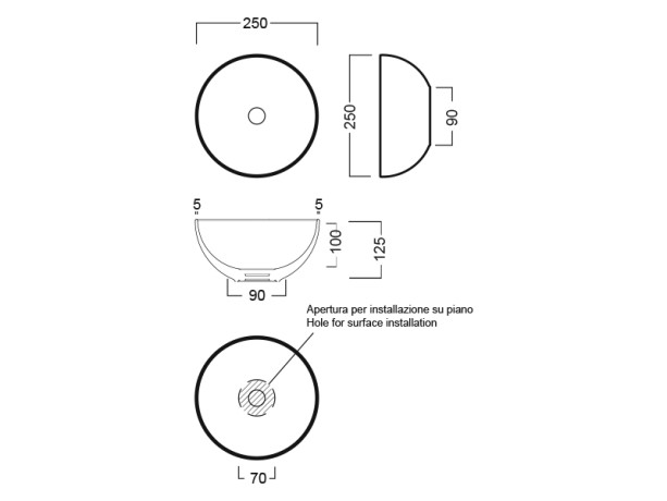 Раковина HATRIA HAPPY HOUR A0Y5A508 накладная без отверстия без перелива цвет антрацит