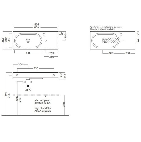 Раковина HATRIA AREA YXEQ01 накладная с одним отверстием с переливом цвет белый