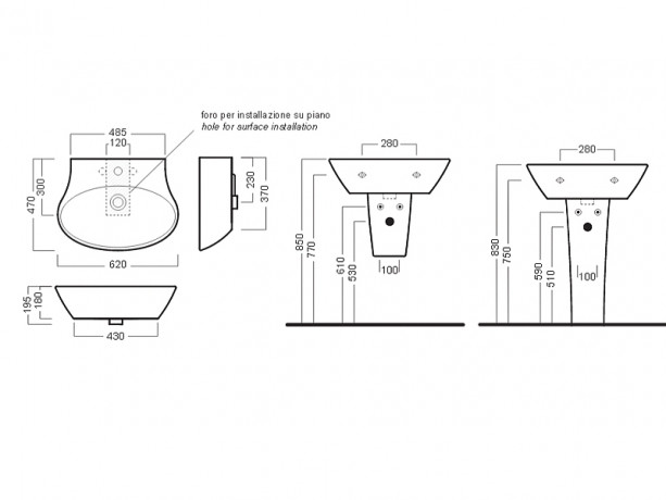 Раковина HATRIA NIDO Y0R401 подвесная с одним отверстием с переливом цвет белый