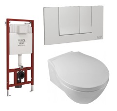 Унитаз HATRIA NIDO подвесной комплект с cиденьем с крышкой с плавным опусканием цвет белый с инсталляцией для унитаза и кнопка хром KLUDI RAK