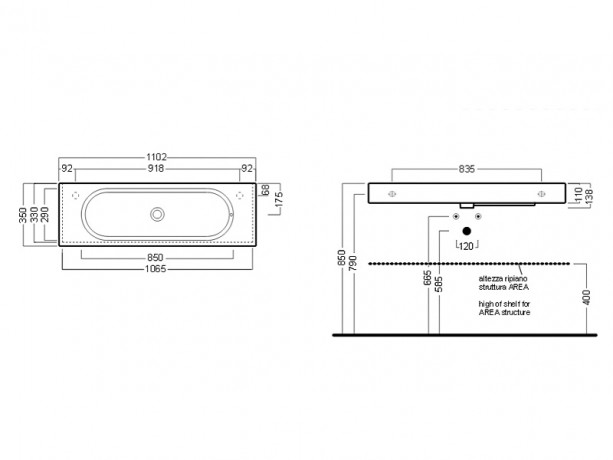 Раковина HATRIA AREA Y0W501 подвесная или на тумбу с одним отверстием с переливом цвет белый