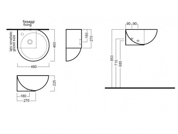 Раковина HATRIA YOU&ME Y0H701 угловая подвесная или накладная с одним отверстием с переливом цвет белый