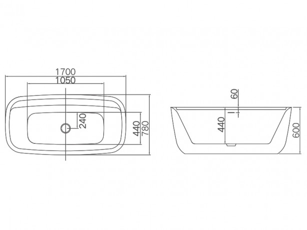 Ванна HATRIA Y8AH01 напольная отдельностоящая 170x78x60 со сливом-переливом цвет белый