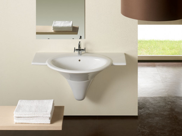 Раковина HATRIA SCULTURE YR3801 подвесная или накладная с одним отверстием с переливом цвет белый