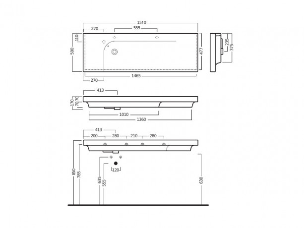 Раковина HATRIA GRANDANGOLO YXNV01 подвесная или на тумбу с двумя отверстием под два смесителя с переливом цвет белый
