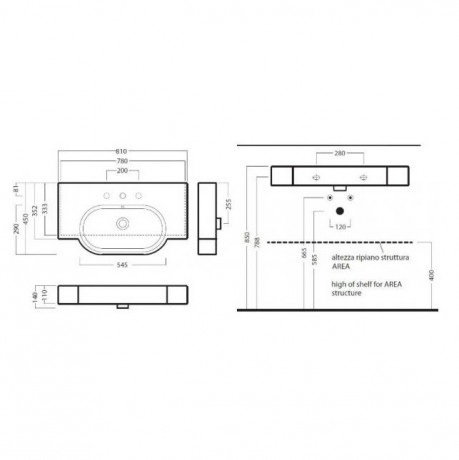 Раковина HATRIA AREA Y0UP01 подвесная или на тумбу с одним отверстием с переливом цвет белый